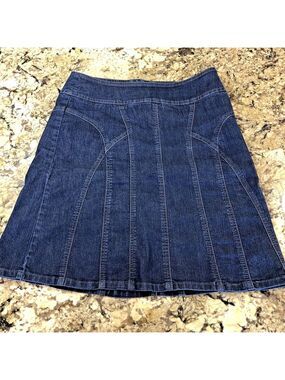 Size 8 RW & CO. Womens Denim Jean Skirt Dark Blue 1/4 Zip Back Knee Length CN